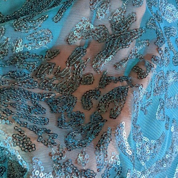 🆕NWT BOB MACKIE WEARABLE ART SEQUIN KNIT LINED TOP TEAL - XL - Picture 4 of 8